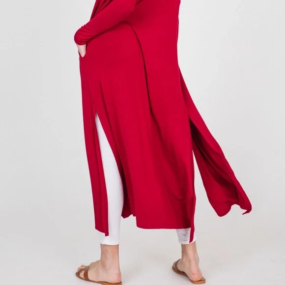 S-3X Knit Rayon Spandex Long Body Duster Cardigan - Picture 2 of 5